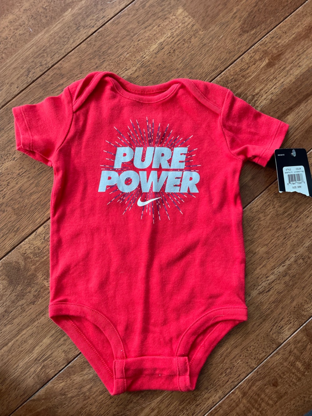 Nike Red Infant Bodysuit with White Swoosh Tag